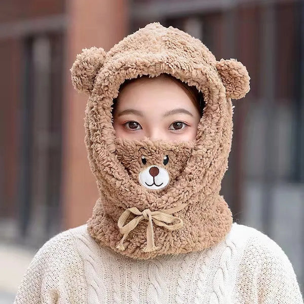 Cartoon Bear and Lamb Beanie Hat With Mask