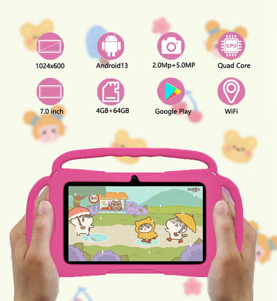 New 5G WIFI Kids Tablet 4GB RAM 64GB ROM Portable Mini Tablet Quad Core Dual Camera 4000mAh Android 13